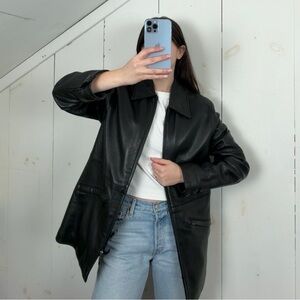 Vintage Izzi Black Leather Jacket Women’s Small Full Zip Removable Liner 90s Y2K